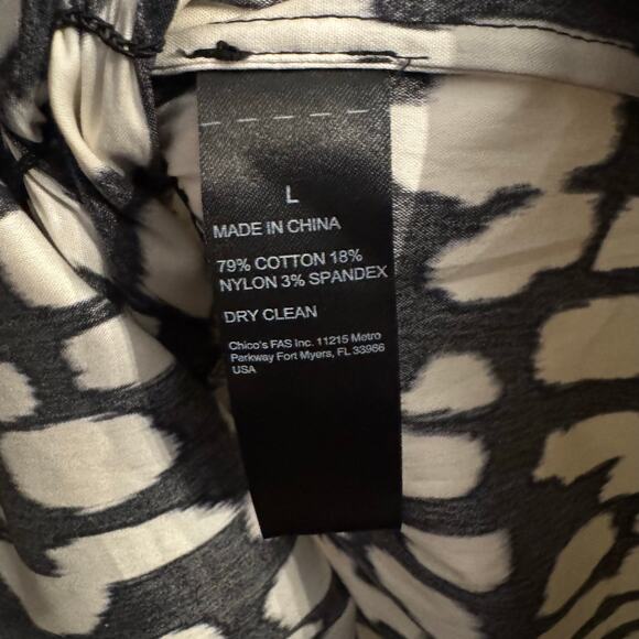 Chicos Black Label Big Bow Poplin Midi Dress NWT Size Large Black and Ivory - Picture 4 of 5